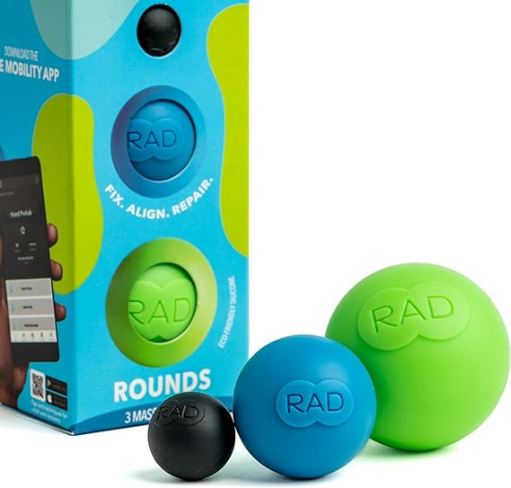 RAD Rounds/Set of 3 Massage Balls/Latex Free Silicone/for Jaw, Hands and Plantar Fasciitis Myofascial Release, Mobility and Recovery