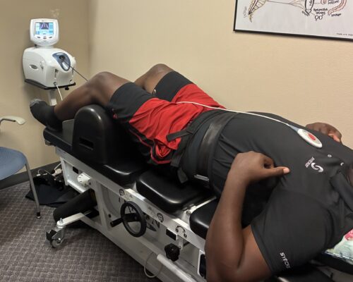 patient recieving decompression treatment for low back pain