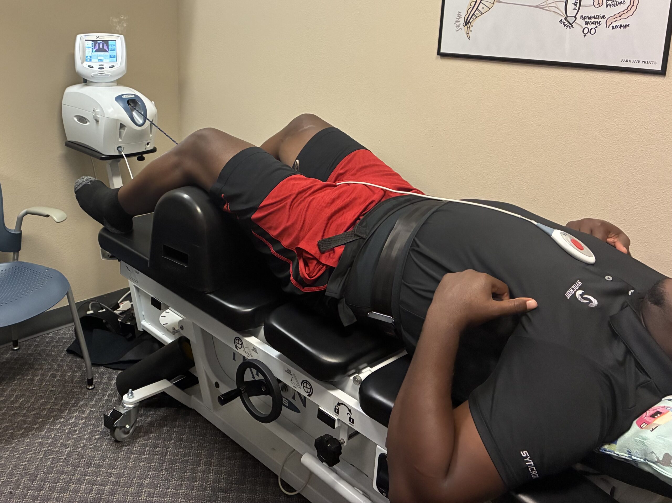 patient recieving decompression treatment for low back pain