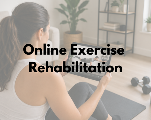 a patient watching online exercise therapy from the comfort of her home